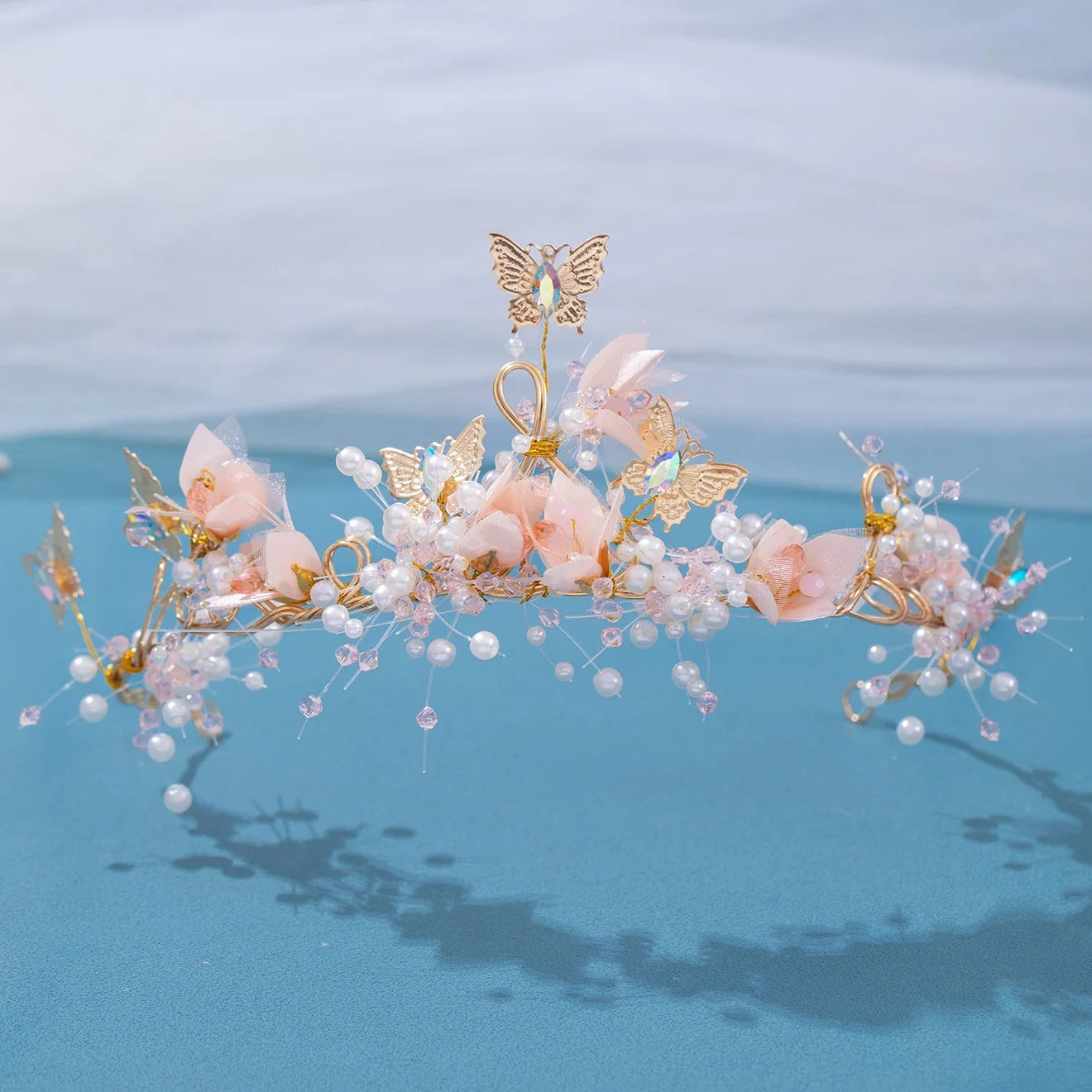 Flower Pearl Wedding Tiara - Butterfly Crown
