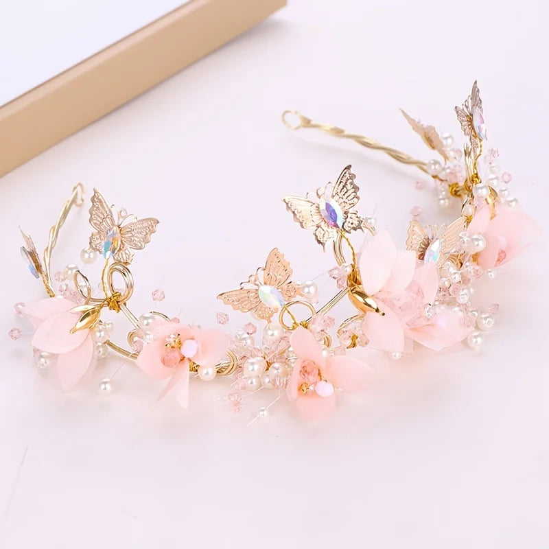 Flower Pearl Wedding Tiara - Butterfly Crown