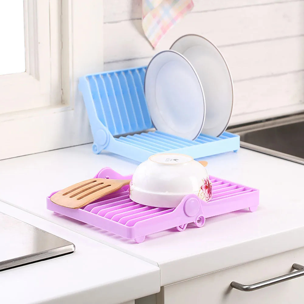 Foldable Plastic Dish Rack for Kitchen Storage