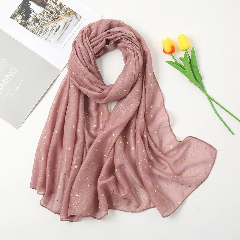 Glittering Golden Star Cotton Hijab Scarf