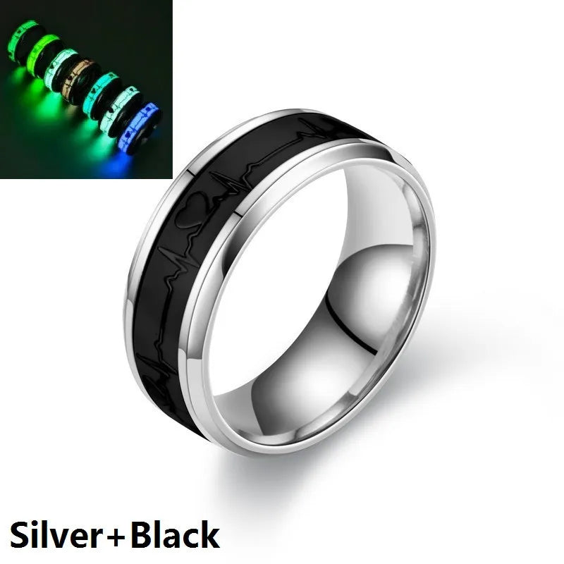 Glowing Heart Couple Wedding Bands