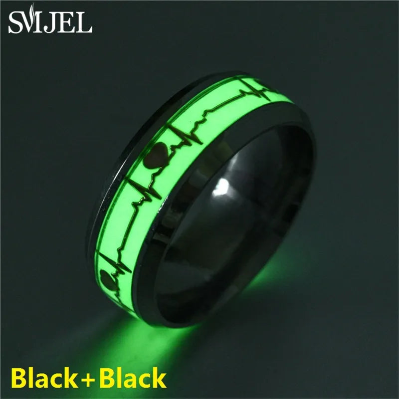 Glowing Heart Couple Wedding Bands