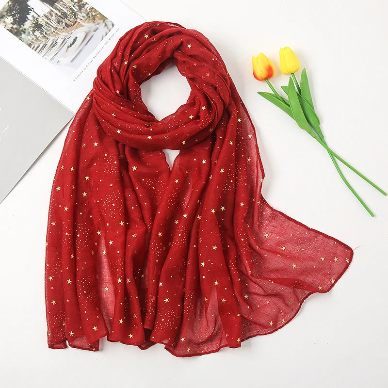 Glittering Golden Star Cotton Hijab Scarf