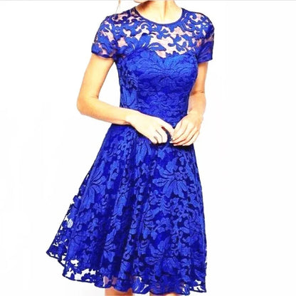 Women's Short Sleeve Floral Lace Round Neck A-line Dress