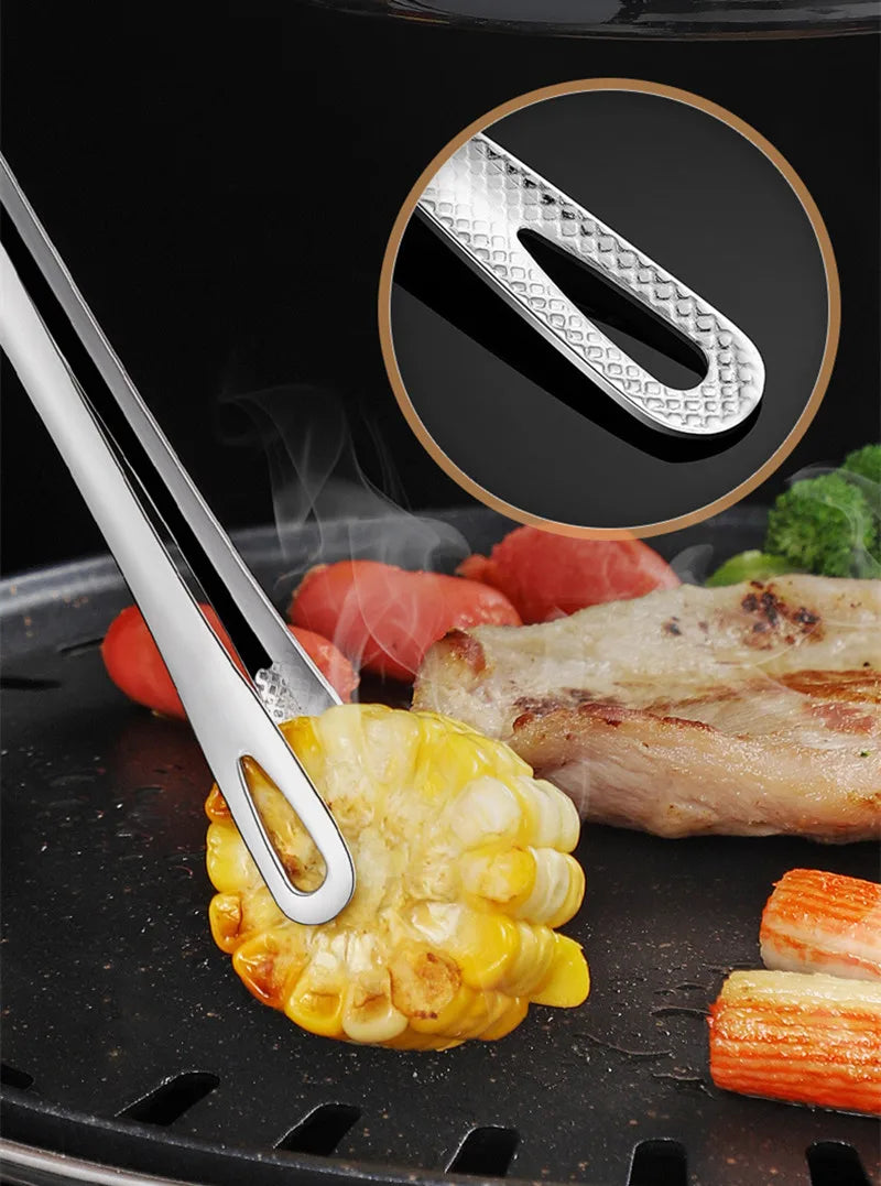 Long Handle Non-Slip Stainless Steel BBQ Tongs