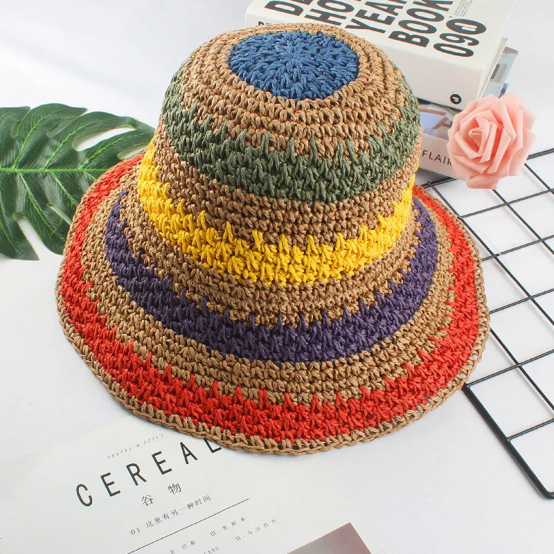 Chapeau de plage en paille crochetée pour femme