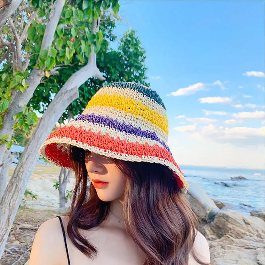 Chapeau de plage en paille crochetée pour femme