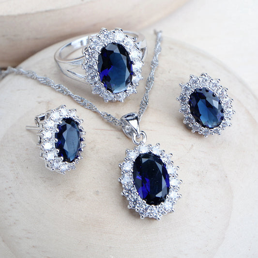 925 Silver Blue Zirconia Bridal Jewelry Set