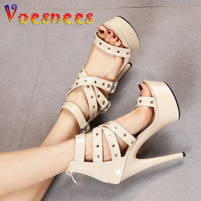 Rivet Ankle Strap Dancer Sandals