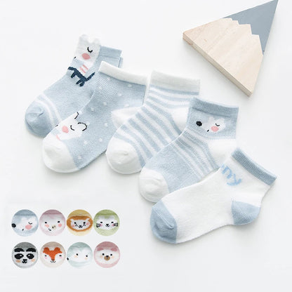 5 Paar Baby-Socken für Kleinkinder, 0–2 Jahre, Baumwollnetz