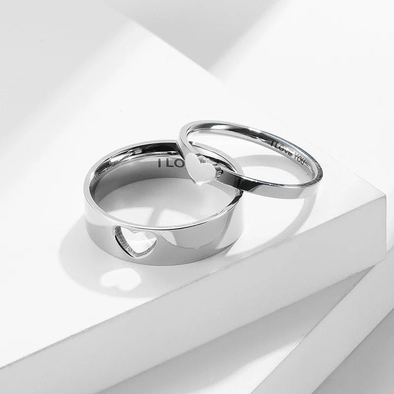 Stainless Steel Heart Couple Rings