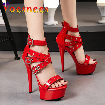 Rivet Ankle Strap Dancer Sandals