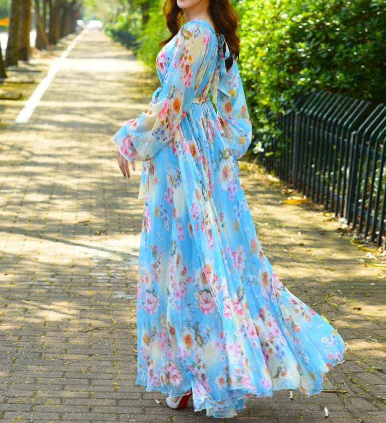 Robe longue d'été à fleurs style bohème