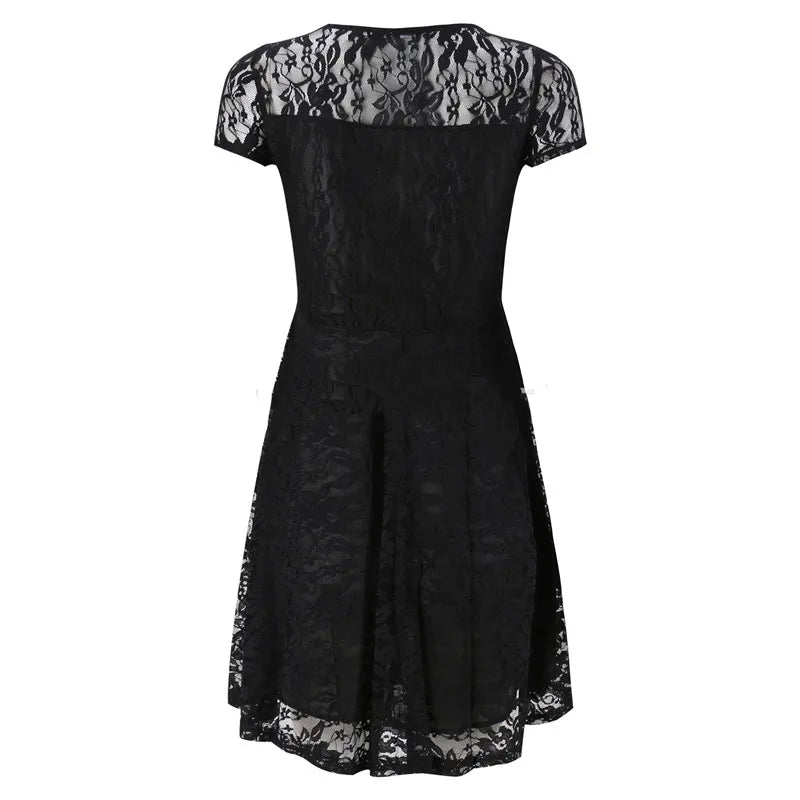 Women's Short Sleeve Floral Lace Round Neck A-line Dress