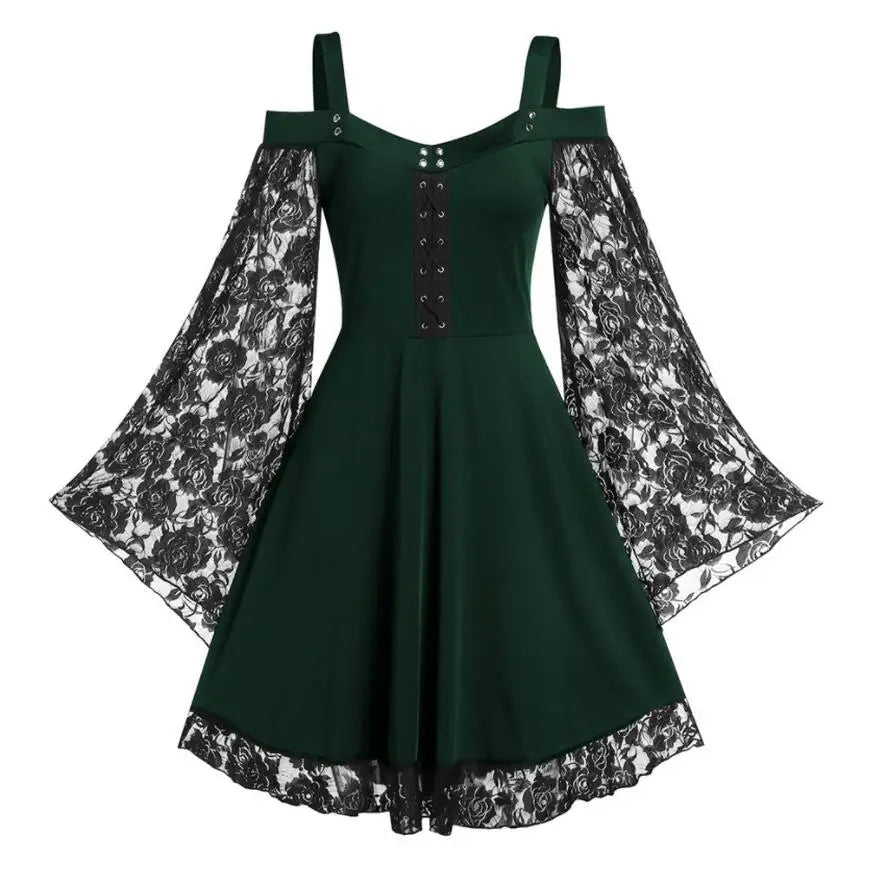 Lässiges Retro-Patchwork-Kleid mit Spitze