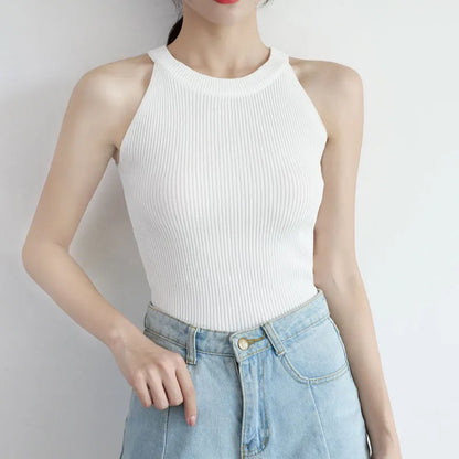 Knitted Off Shoulder O-Neck Elastic Solid Tops