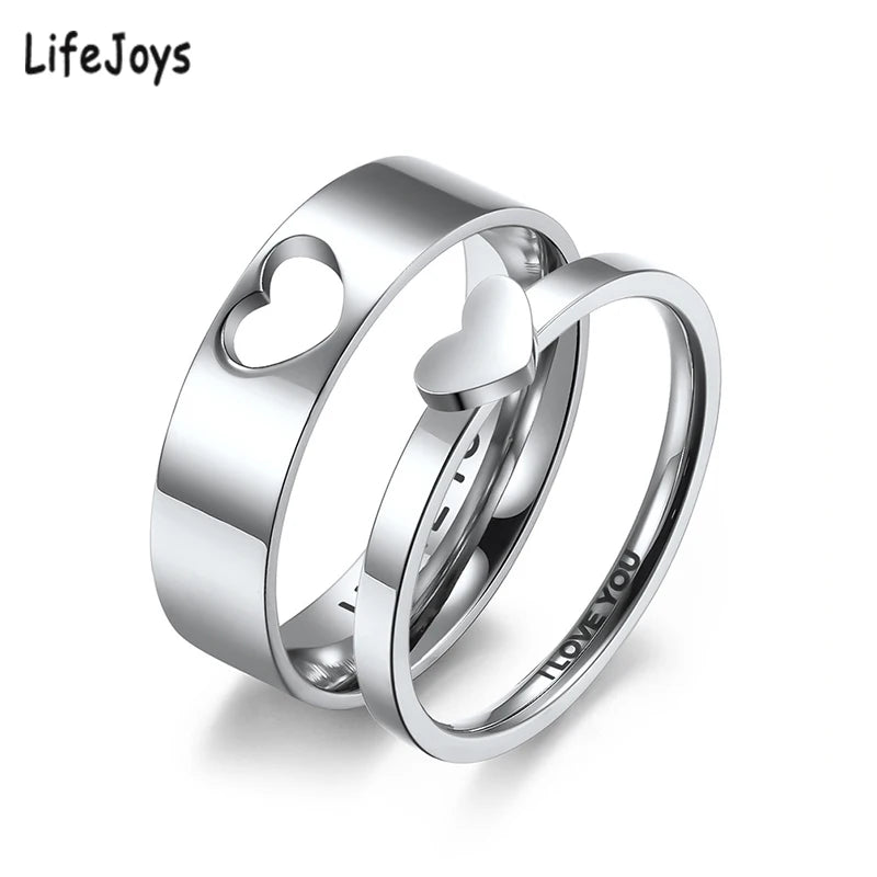 Stainless Steel Heart Couple Rings