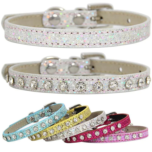 Shining Diamond Rhinestone Leathers Strap Cat Collar