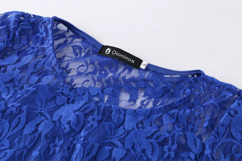 Women's Short Sleeve Floral Lace Round Neck A-line Dress