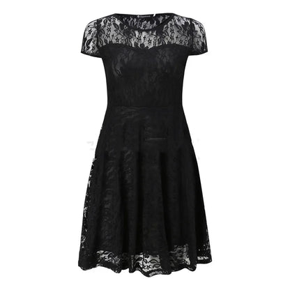 Women's Short Sleeve Floral Lace Round Neck A-line Dress