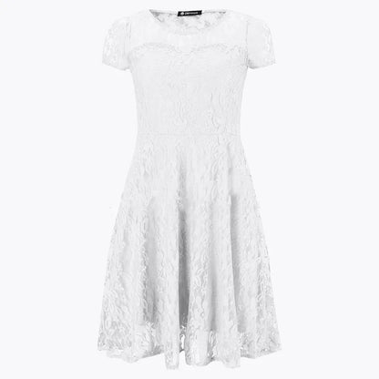 Women's Short Sleeve Floral Lace Round Neck A-line Dress