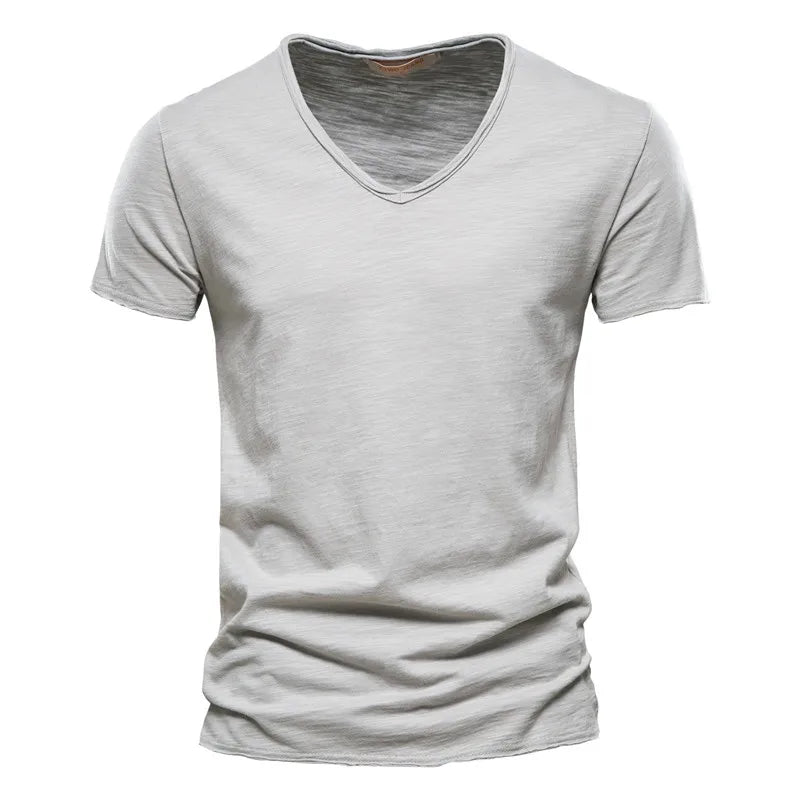 T-shirts à manches courtes et col en V pour homme en coton