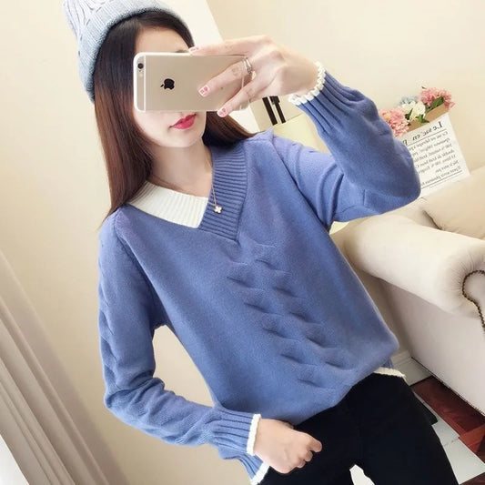 Women's Striped V-Neck Knitted Pullover