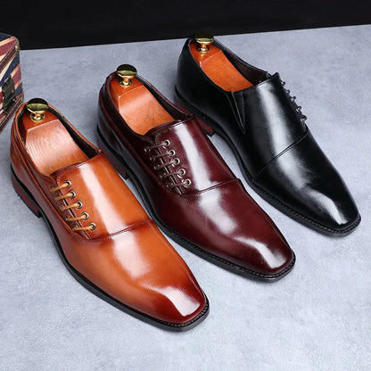 Red Wine Leather Lace-Up Derbys