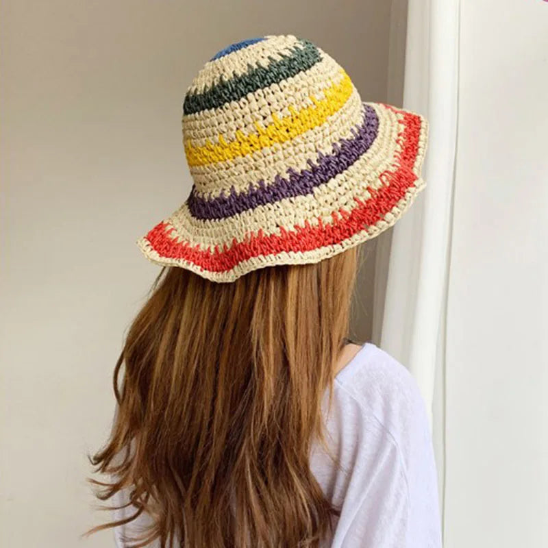 Chapeau de plage en paille crochetée pour femme