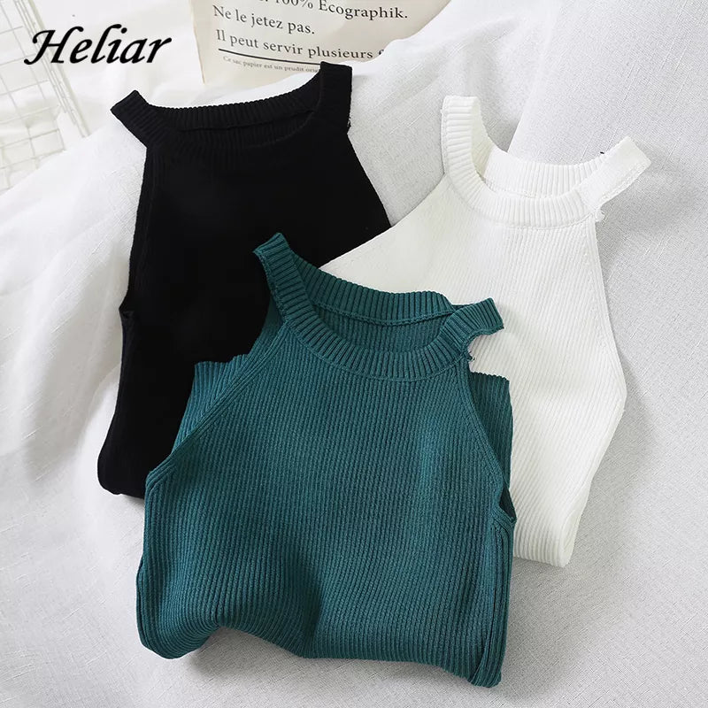 Knitted Off Shoulder O-Neck Elastic Solid Tops