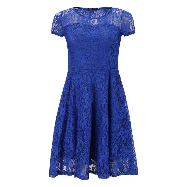 Women's Short Sleeve Floral Lace Round Neck A-line Dress
