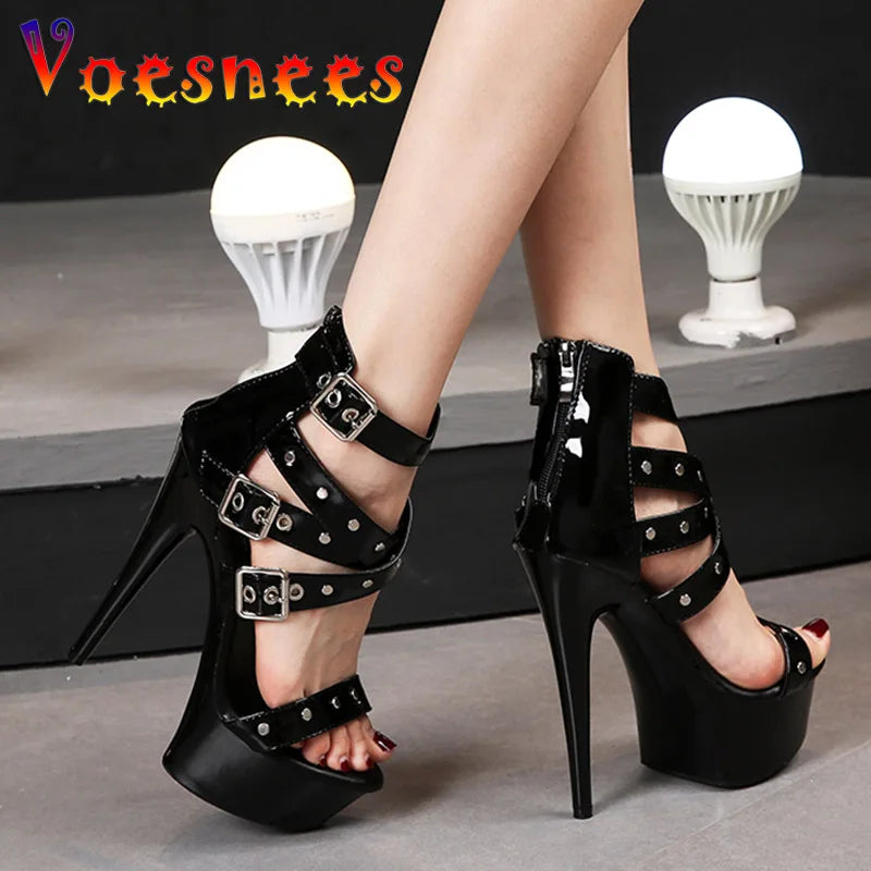 Rivet Ankle Strap Dancer Sandals