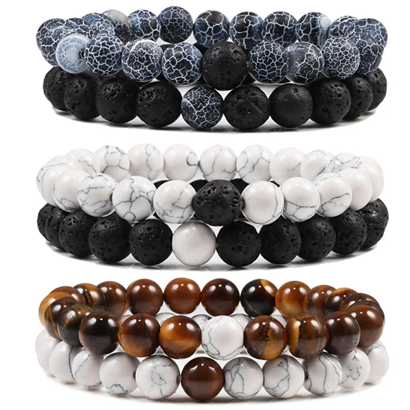 Natural Stone Couples Bracelet Set