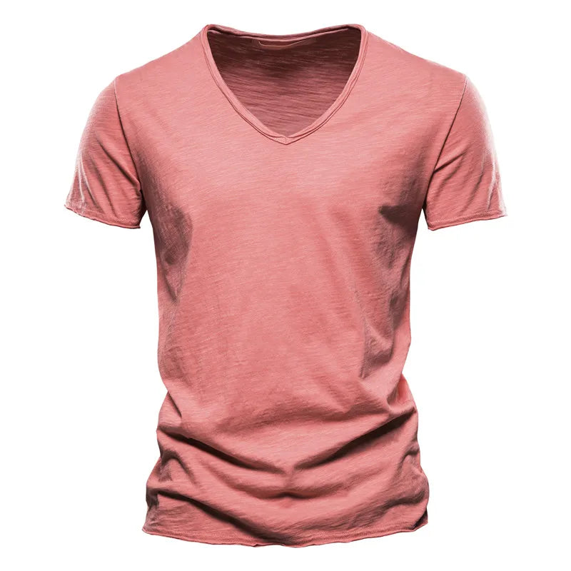 T-shirts à manches courtes et col en V pour homme en coton