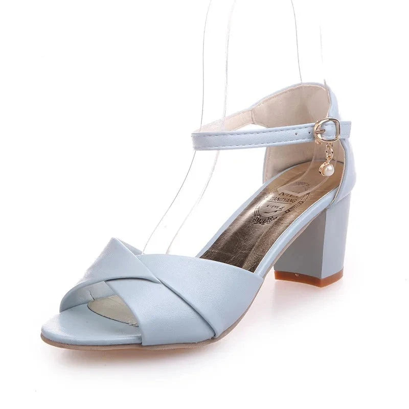 Sky Blue Peep Toe High Heel Shoes