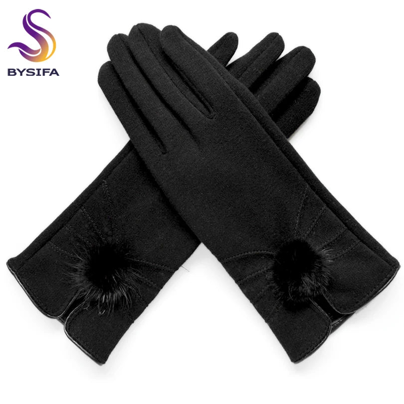 Women Mink ball Wool Gloves