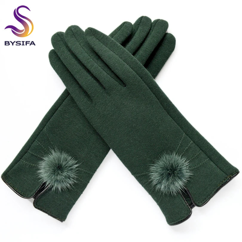 Women Mink ball Wool Gloves