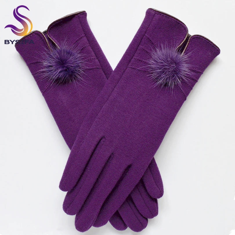 Women Mink ball Wool Gloves