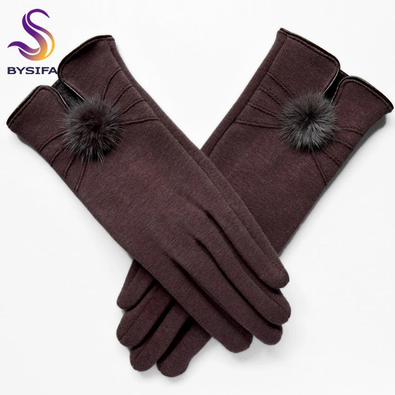 Women Mink ball Wool Gloves