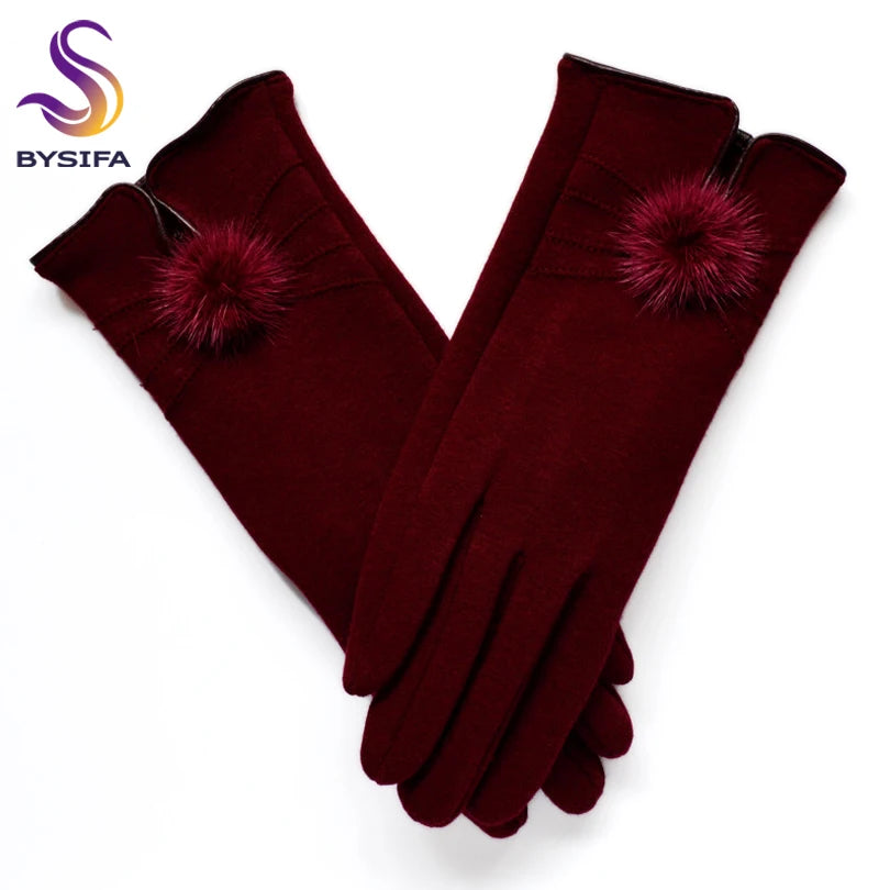 Women Mink ball Wool Gloves