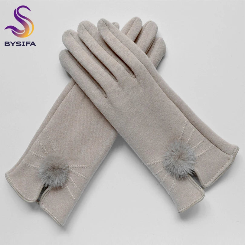 Women Mink ball Wool Gloves