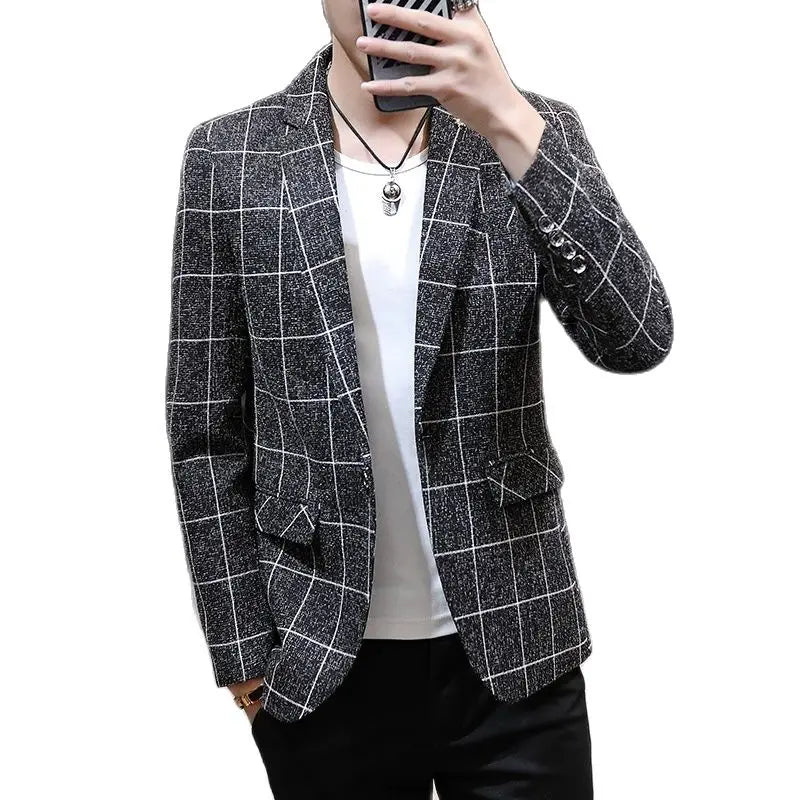 Blazer de costume à carreaux blanc cassé pour hommes, printemps et automne