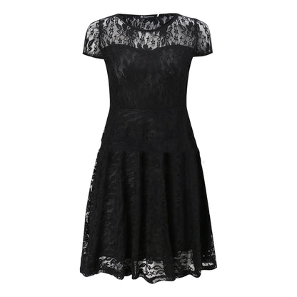 Women's Short Sleeve Floral Lace Round Neck A-line Dress