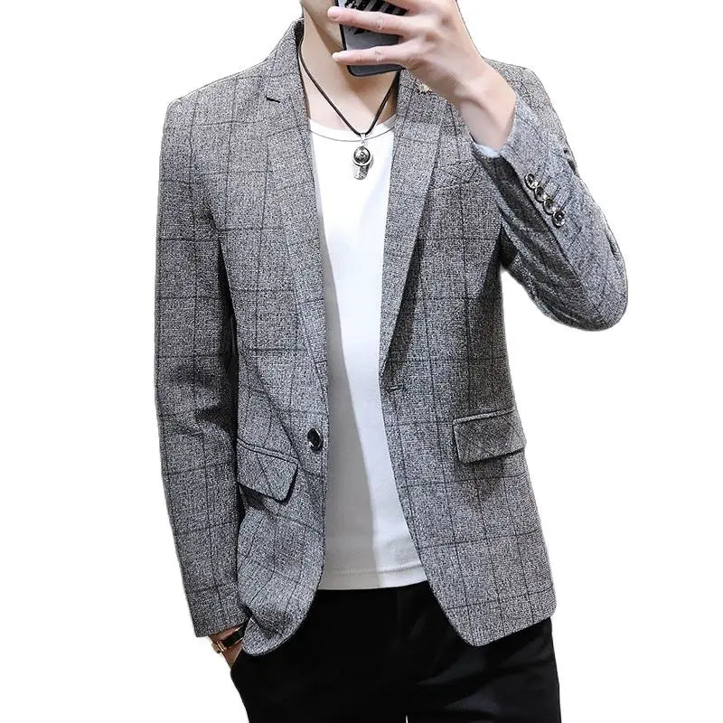 Blazer de costume à carreaux blanc cassé pour hommes, printemps et automne