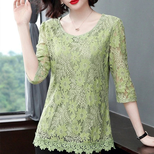 Chiffon Loose Half Sleeve O-Neck Flower Printed Blouses