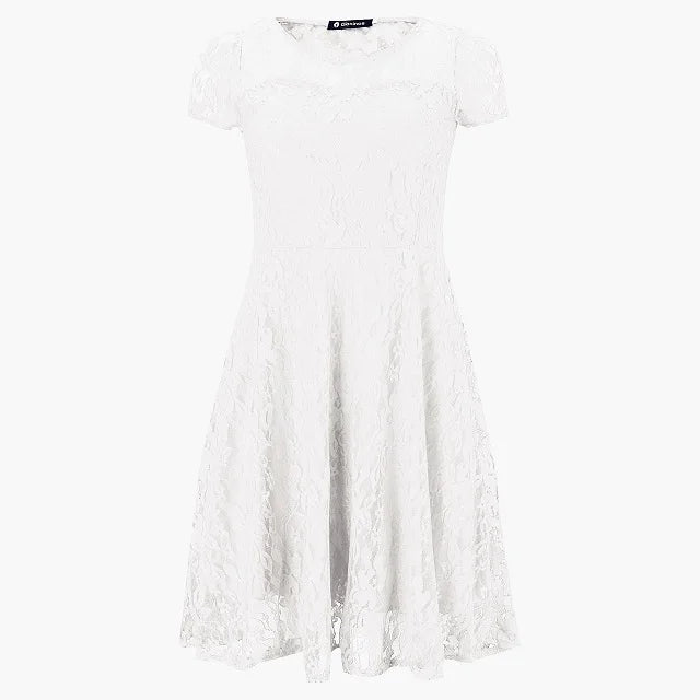 Women's Short Sleeve Floral Lace Round Neck A-line Dress