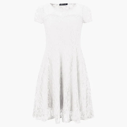 Women's Short Sleeve Floral Lace Round Neck A-line Dress