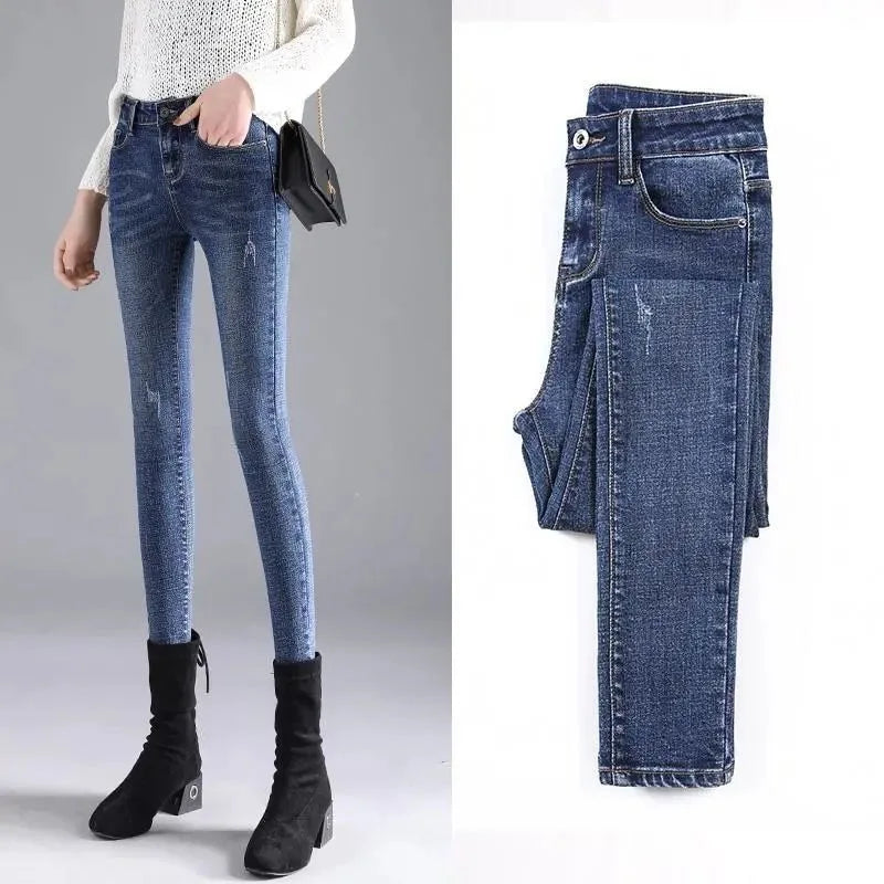 Elastische Bleistiftjeans für Damen mit hoher Taille