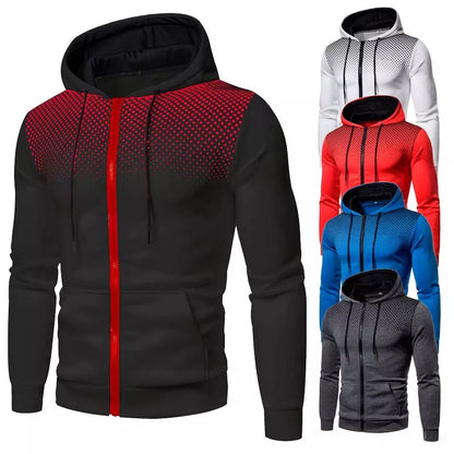 Polka Dot Print Zip-Up Hoodie for Men