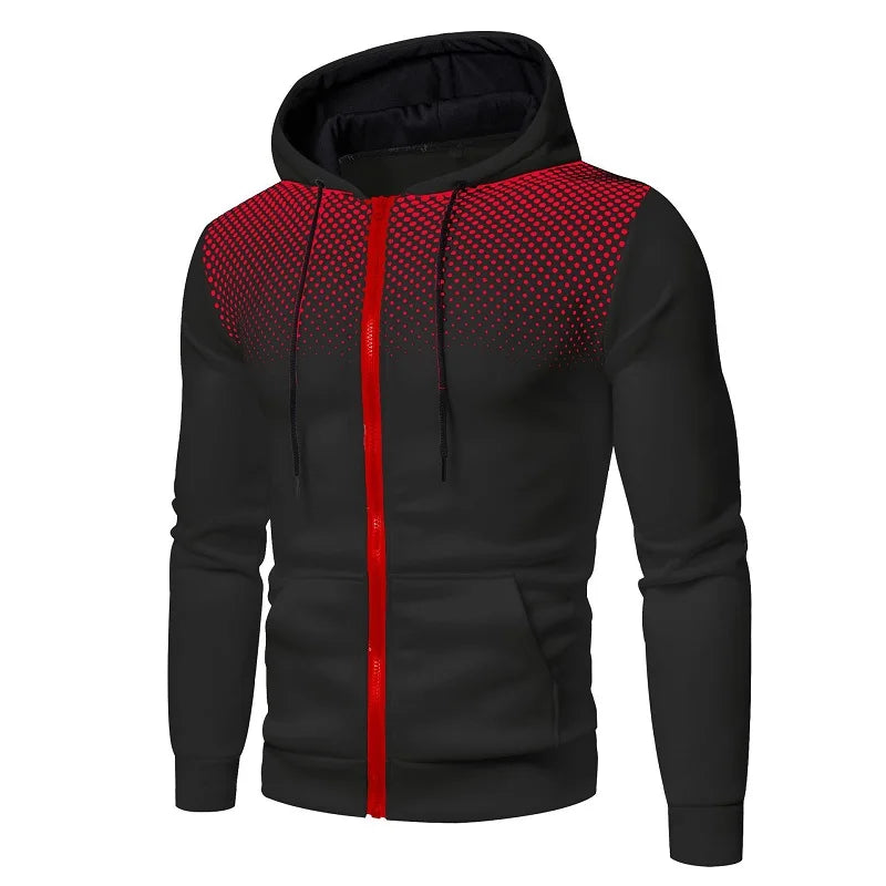 Polka Dot Print Zip-Up Hoodie for Men